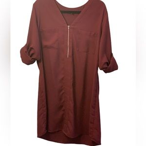 XL H&M Burgundy half zip tunic with sash belt